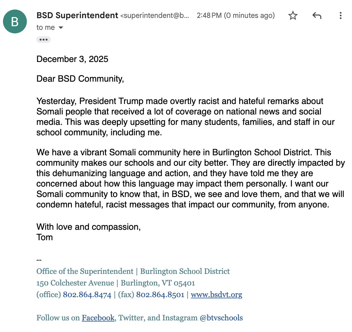 BTVSchools's tweet photo. Lifting Up the Somali Community with @tomflanaganjr #bsdvt #btv #together #allarewelcome https://t.co/J3UGgmOicJ