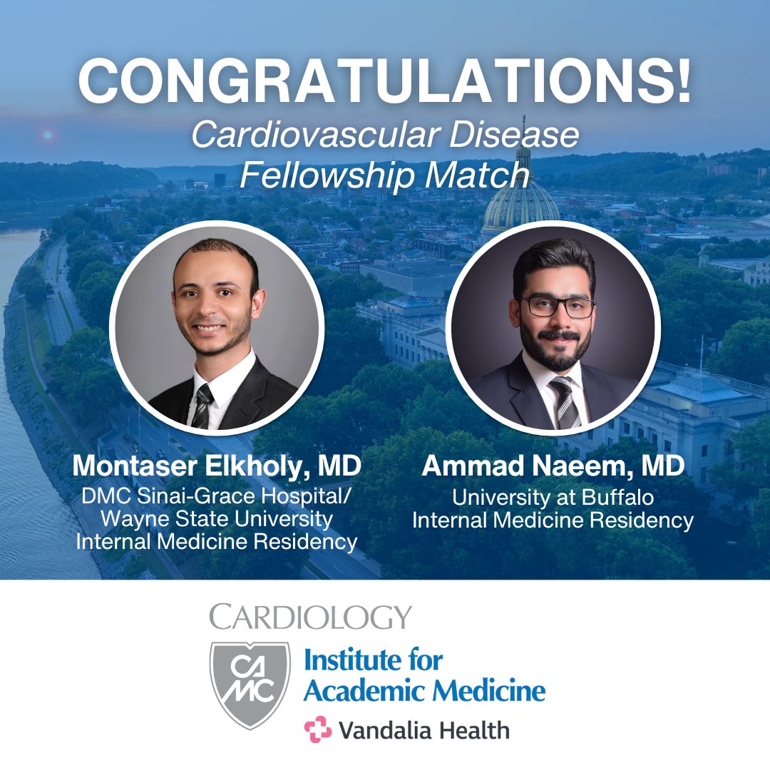 CAMCCardiacIAM's tweet photo. The CAMC Institute for Academic Medicine Cardiology department is pleased to announce the incoming Cardiovascular Disease fellows who will join us in the 2026 - 2027 academic year!

For more information about the program, visit https://t.co/xlrTEeHGDT. https://t.co/SZOxFJVAi6