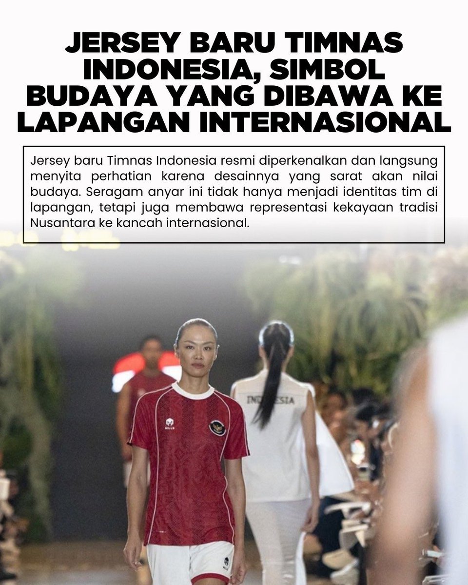 Magzviral's tweet photo. Jersey baru Timnas akhirnya rilis, tak soal desain, tapi juga cara kita ngebawa identitas budaya Indonesia ke lapangan. Motifnya terinspirasi dari kekayaan Nusantara, bikin bangga tiap kali Garuda bertanding.
#berita #kemenpora #menporafu #erickthohir #timnasindonesia #sepakbola https://t.co/UiMFOxKbJX