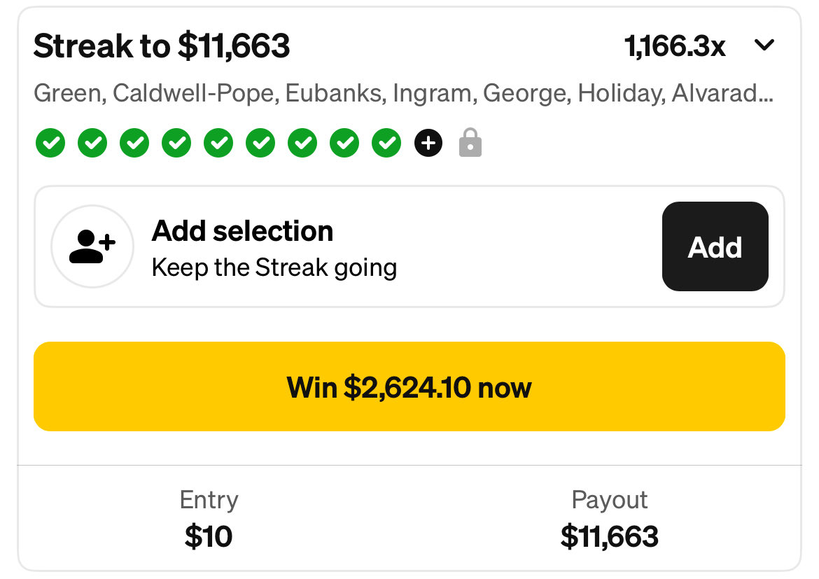 stakekingbets's tweet image. STREAKS UPDATE‼️🔥💥

I need to finish this streak over the next eight days, so please be patient if you have deep streaks. I will be sending an early streak to DubClub over the next few hours as I am currently tracking a play. 🫡

dubclub.win/StakeKingBets/