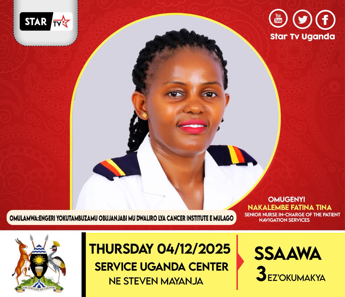 UgandaCancerIns's tweet image. This Thursday morning 9am-10am on @STARTV_Newsroom  catch our Head of Patient Navigation Services @UgandaCancerIns sharing how Navigation Services support patients in accessing care. Learn more about the program and join the conversation!  @ubctvuganda #fightcancerug  #StarTV