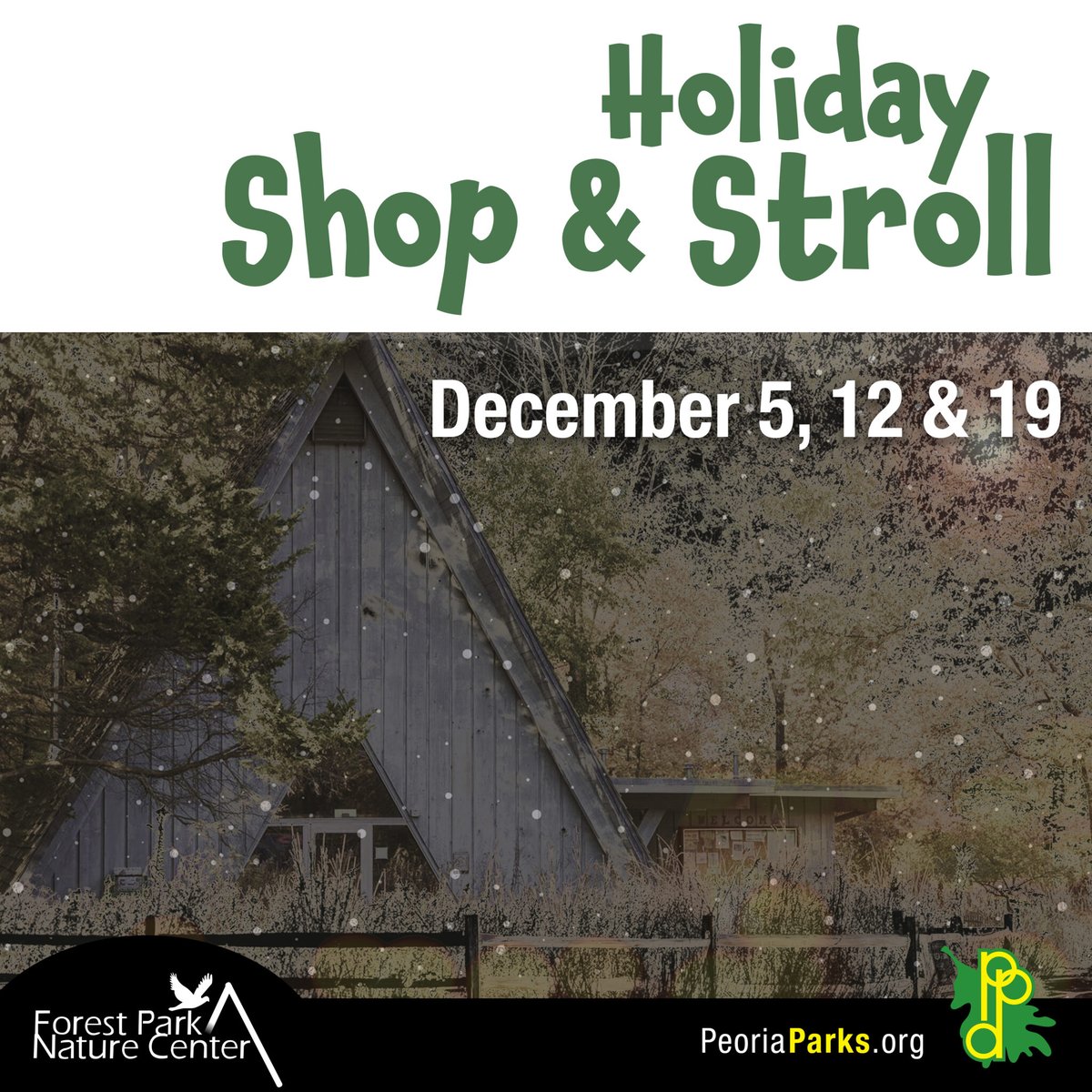 🌟 Follow the lights into the forest… 🌟
Join us Friday, December 5 for our Holiday Shop &amp; Stroll! Enjoy lights along the paths, shop unique nature-themed gifts, and settle in for a 6:30 PM performance by Cluck Ol’ Hen inside the center.

Learn more: peoriaparks.org/event/holiday-…