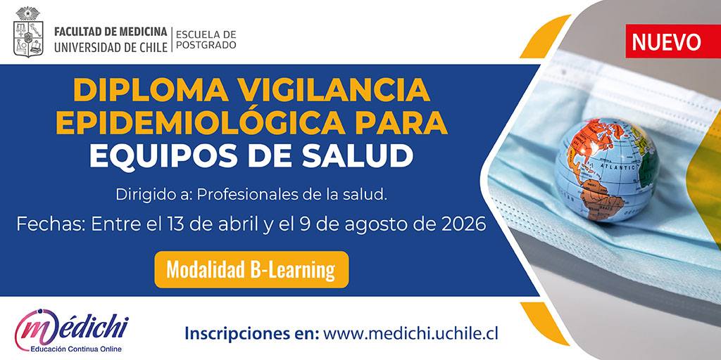 📊 Diploma en Vigilancia Epidemiológica (E-Learning 2026)
En #medichiuchile aprenderás a analizar y gestionar datos de salud mediante vigilancia pasiva, activa y centinela para responder a distintas situaciones sanitarias.
📅 13 abr–9 ago 2026
Inscríbete: medichi.uchile.cl/diploma-vigila…