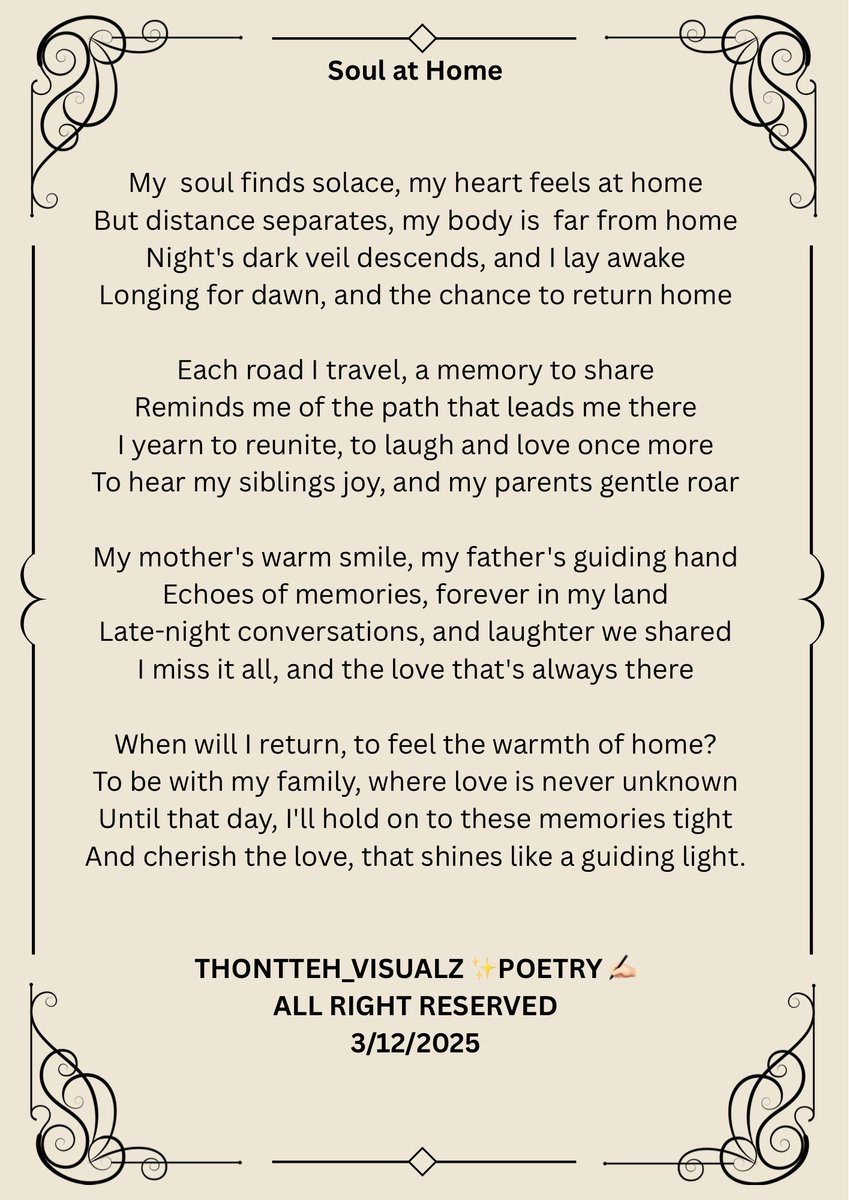 My first poem in the month of December 🥹🌹✨✍🏻

It’s dedicated to every individual that’s far from home and missing home,I believe one day they’ll surely find their way home to reunite with their loved ones 🫂💜