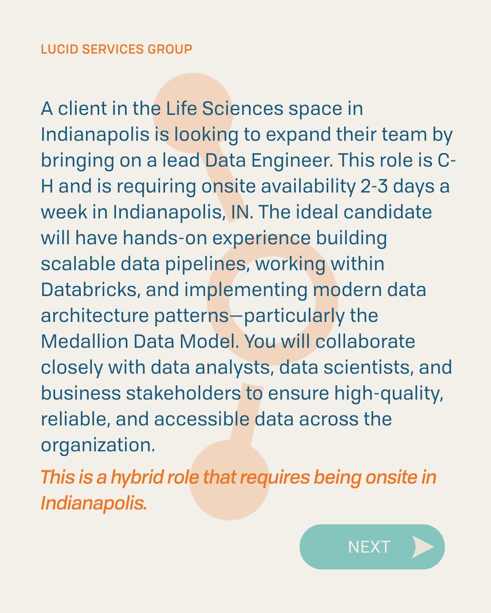 LucidS_G's tweet image. We’re hiring a Senior Data Engineer!

Databricks expertise, strong ETL/ELT chops, and modern cloud/data architecture experience welcomed.

Ready to build scalable pipelines with a high-impact team?
👉 Apply now: lucidservicesgroup.com/find-a-job

#Hiring #DataEngineering #Databricks