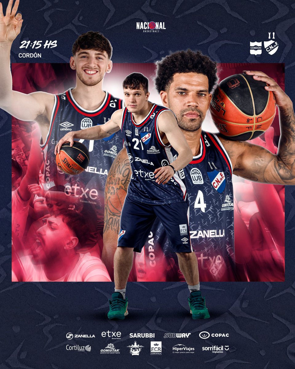 laabdon's tweet image. 🏀𝗛𝗢𝗬 𝗝𝗨𝗘𝗚𝗔 𝗡𝗔𝗖𝗜𝗢𝗡𝗔𝗟🏀

#Cordon 🆚 #Nacional
🏟️Cordón 
🕕21:15 
🎟️ Sin publico visitante 

🔴EN VIVO🔴
#LaAbdon📻
▶️ Youtube, twitch, kick, Facebook, X 

Si juega Nacional #PoneLaAbdon