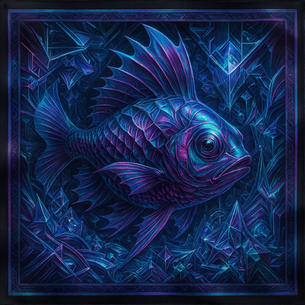 I always thought it would be fascinating to be a textile designer.

With structured prompting, anyone can.

Using a completely different metastyle from CryptoFish #5783, these are the two silk scarf mockups I created with MORPH couture from another realm.
<a href="/muratsayginer/">Murray 🐠</a>