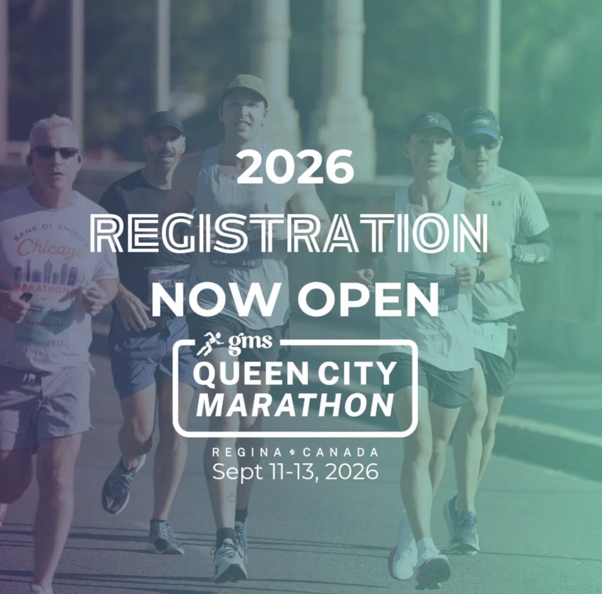 RunQCM's tweet image. Registration is now open for the 26th annual @GMSInsurance_ Queen City Marathon! Race weekend is September 11-13. The earlier you register, the more you save! Registration link in bio. #2026GMSQCM #RunRegina @RunRegina