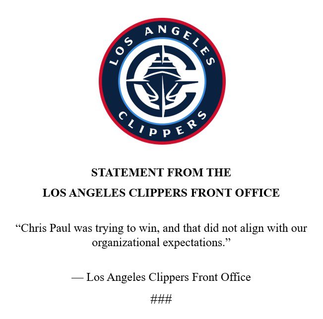 TheNBACentel's tweet image. The Los Angeles Clippers statement on Chris Paul: