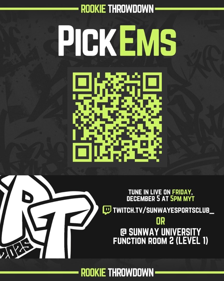 Sunway_esc's tweet photo. ROOKIE THROWDOWN PICK’EMS ARE LIVE! 🔴

Think you’ve got the read? Think you know which rookie is about to LEVEL UP and take the whole tournament?
 Prove it. Pick’Ems are officially LIVE. https://t.co/VkaqdYgODA