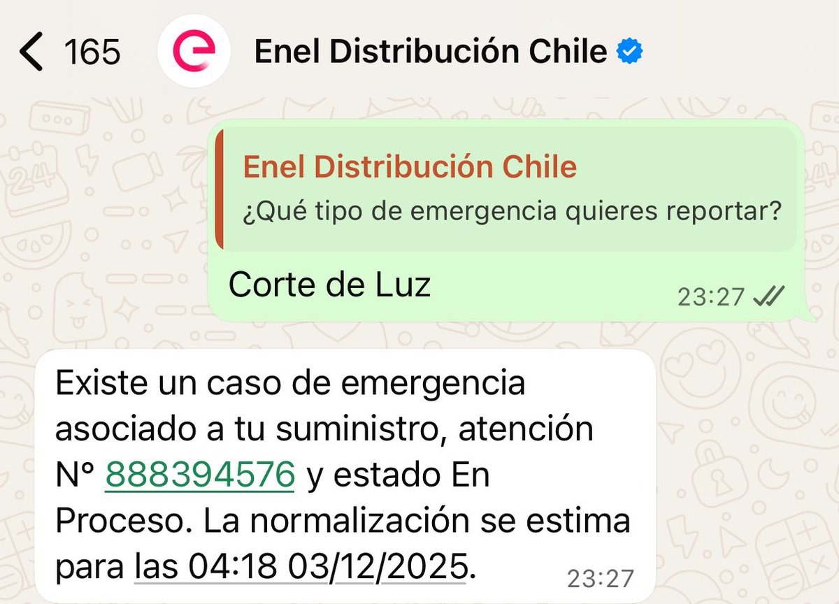 samitadonoso's tweet photo. @jaime_alvarado @Enel_Informa_CL @Sename_gobierno @SEC_cl Me indicaron que recién se restablece  a las 21 horas https://t.co/WsezZtDm2I