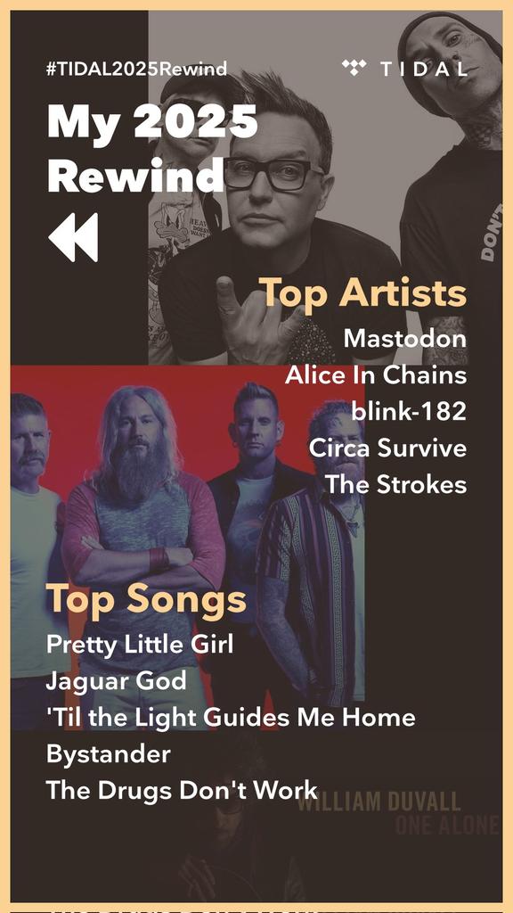 #NowPlaying "Mix with blink-182, Mastodon, William Duvall and more" on <a href="/TIDAL/">Tidal</a> tidal.com/mix/0096a268a3…