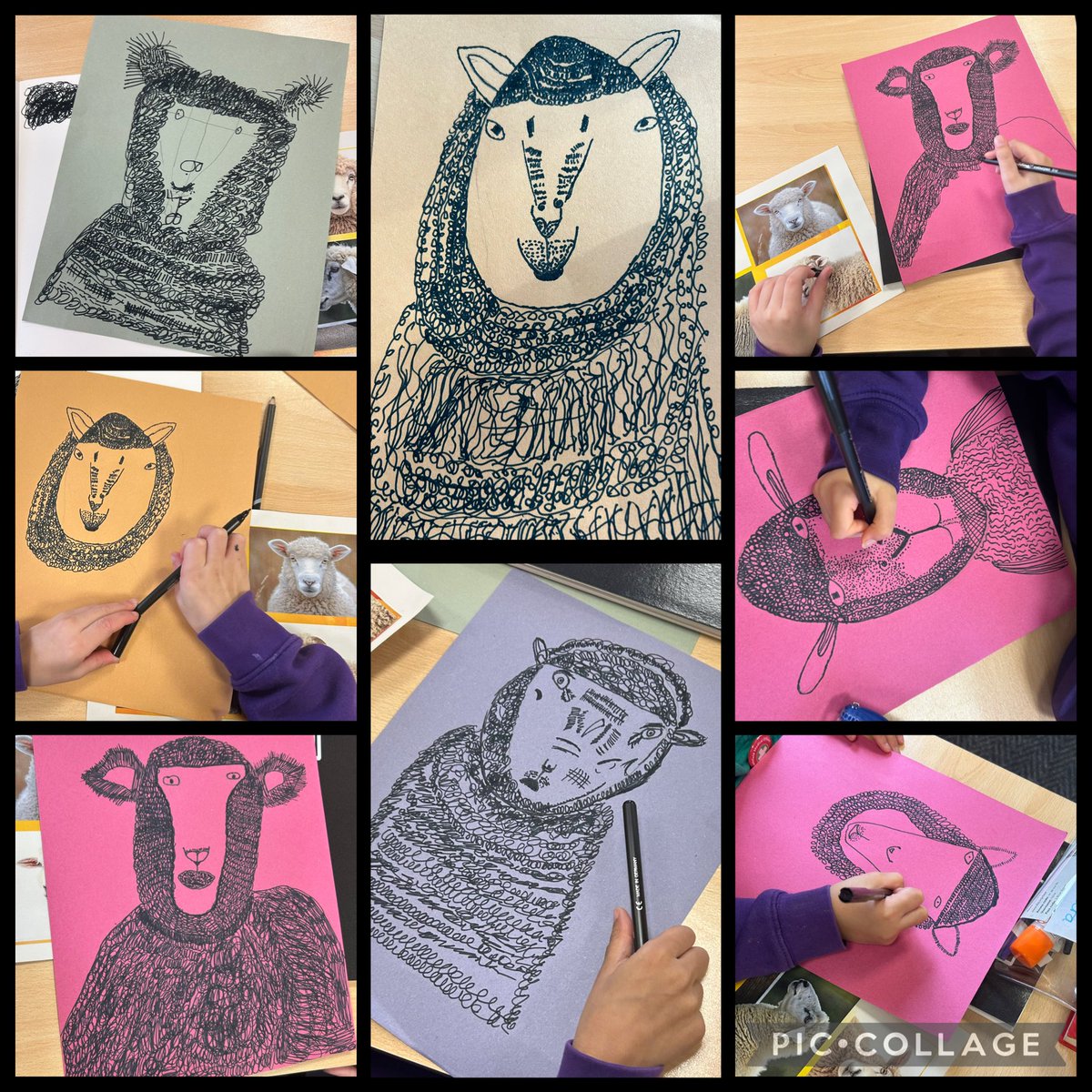 belindajohn71's tweet photo. Combining all our sketching skills in Year 3 @HeathfieldCP we created our final pieces inspired by the sketching style of Henry Moore with awesome results 👏👏#scribble #hatch #crosshatch #stipple #techniques https://t.co/n97HGXiAPO