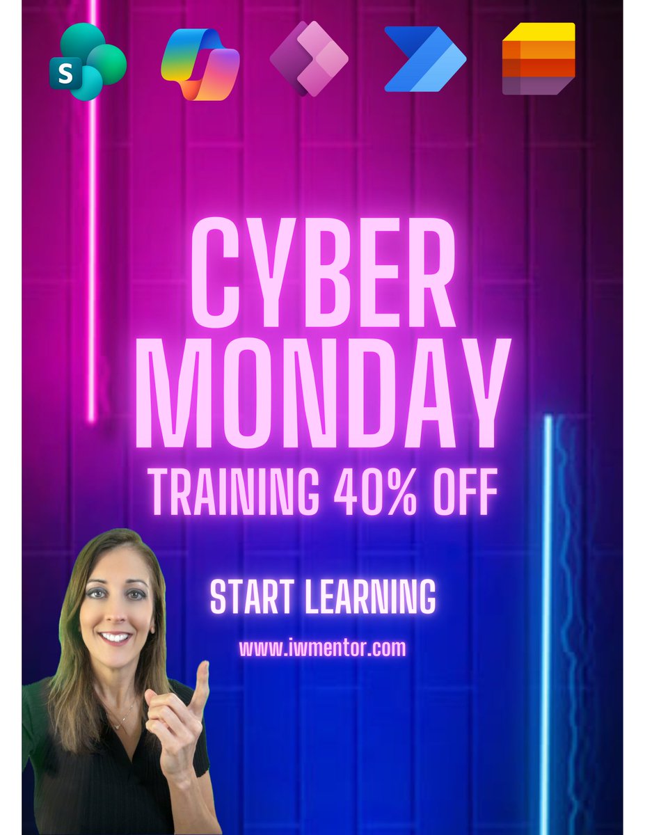 WonderLaura's tweet image. 🎉 Cyber Monday at IW Mentor!
✅ 40% off Ultimate Plan
✅ Huge savings on 45+ hours of Microsoft 365 training
❓Q&amp;amp;A meetings with me
⏳ Ends 12/5 —don’t miss out!
#SharePoint #Microsoft365 #CyberMonday #training #PowerApps #PowerAutomate #MicrosoftTeams
iwmentor.com