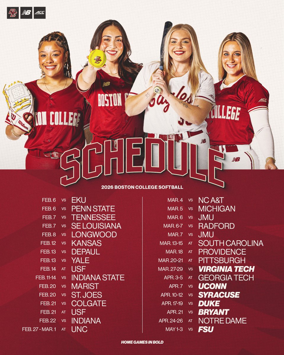 BC_Softball's tweet image. The countdown begins! 👏🏼 Mark your calendars for the 2026 season!

🗓️: bit.ly/4433Kb4