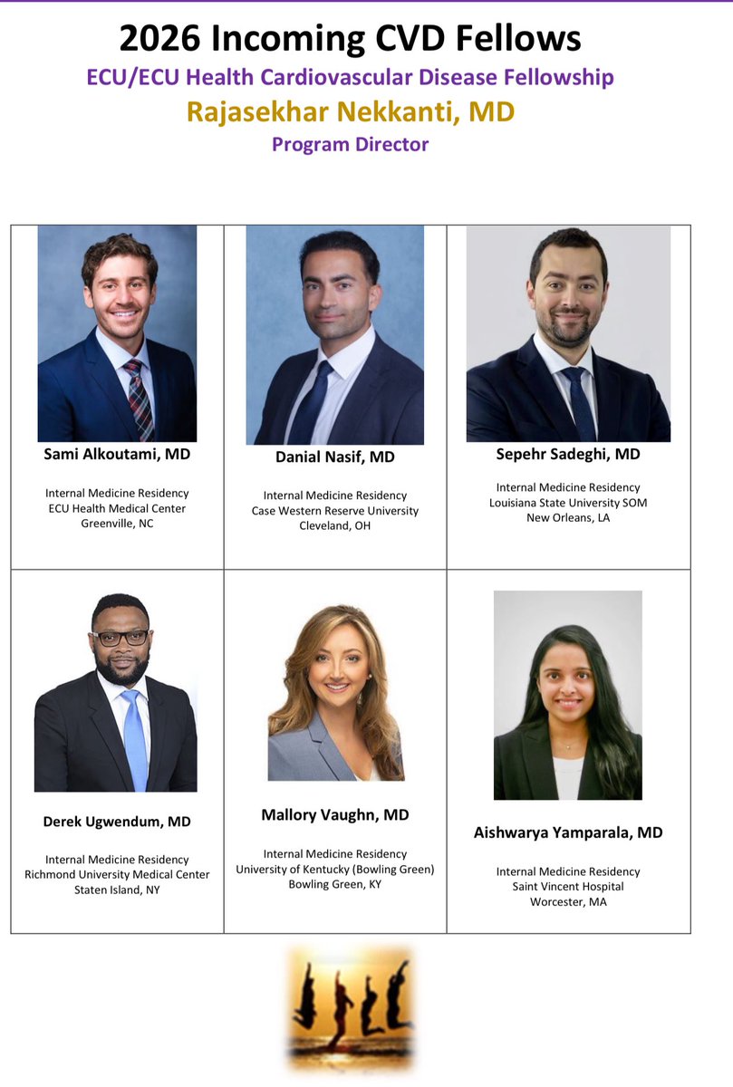 We are proud to welcome our incoming 2026 ECU General Cardiology Fellows. Congratulations on this tremendous achievement—our team looks forward to supporting your growth, training, and success at the East Carolina Heart Institute. 💜💛 #ECUCardiology
