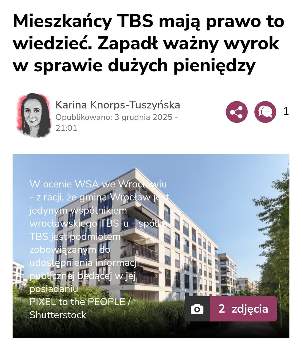 "Towarzystwo Budownictwa Społecznego nie może odmawiać dostępu do informacji o wysokości zaciągniętych przez siebie kredytów i ich parametrach, powołując się na tajemnicę bankową - orzekł Wojewódzki Sąd Administracyjny we Wrocławiu. Obowiązek zachowania tajemnicy nie wiąże
