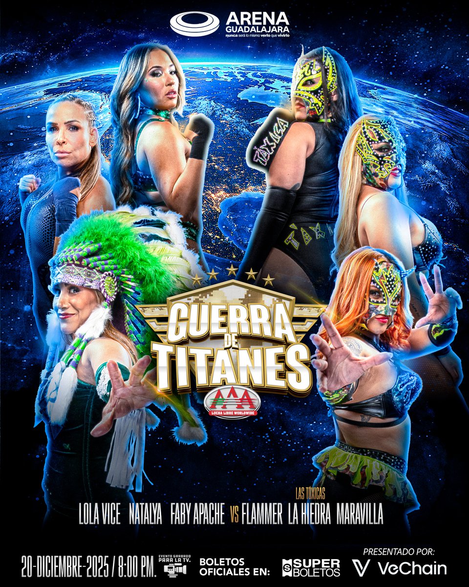 Natalya, Faby Apache y Lola Vice vs. Las Tóxicas: Flammer, La Hiedra y Maravilla

20 de diciembre, #GuerraDeTitanes desde la Arena Guadalajara.