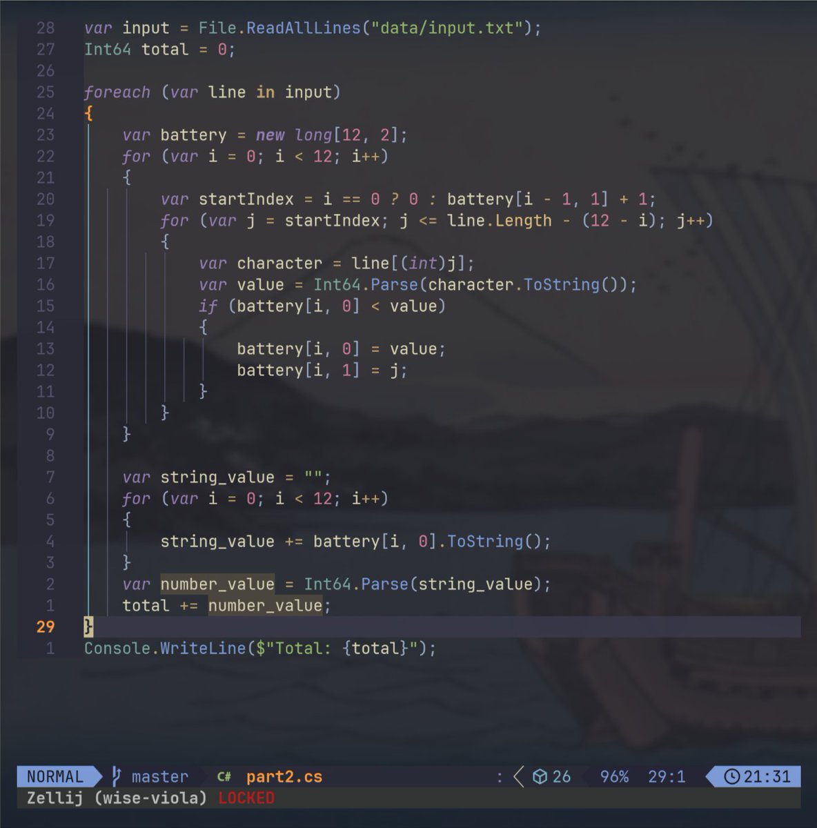 Day 3 "Lobby" is done! Today C# was on the menu. Part 2 was quite the head-scratcher.

 adventofcode.com/2025/day/3 #AdventOfCode