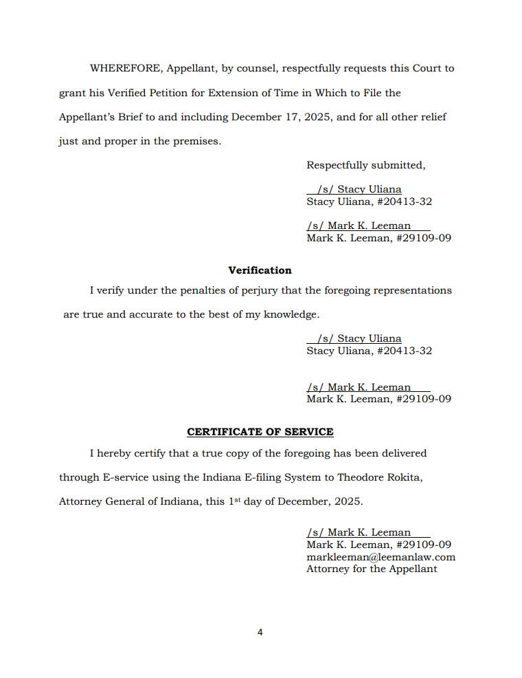 MattBlacInc's tweet image. IN THE #INDIANA COURT OF APPEALS    

#RichardAllen | #Delphi   

Appeal from the Carroll Circuit Court  v.  Cause No. 08C01-2210-MR-1       

Motion for Final Extension of Time in Which to File Appellant’s Brief  

pages 4