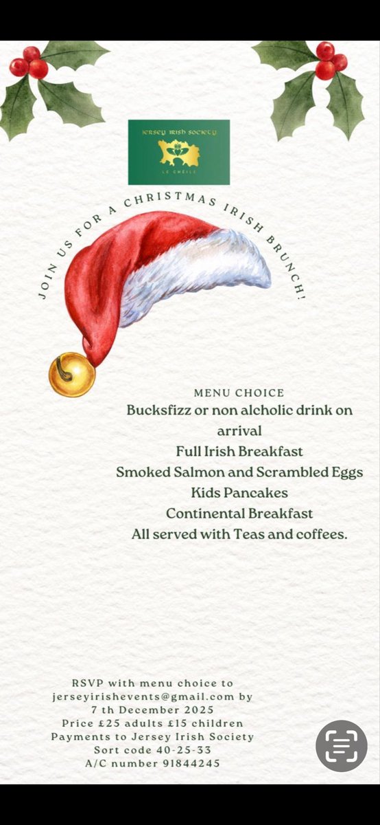Only 11 days to go until the JIS Christmas “Jingle &amp; Mingle” ! 🎄

To secure your ticket please contact Breege with your menu choice on :- jerseyirishevents@gmail.com 🎅🏻