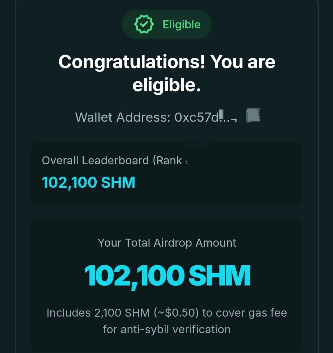 Top 100 ✅  
100,000  $SHM won ✅  
Thank you <a href="/shardeum/">Shardeum</a> for the huge reward! 🔥🏆  

#Shardium #SHM #Crypto