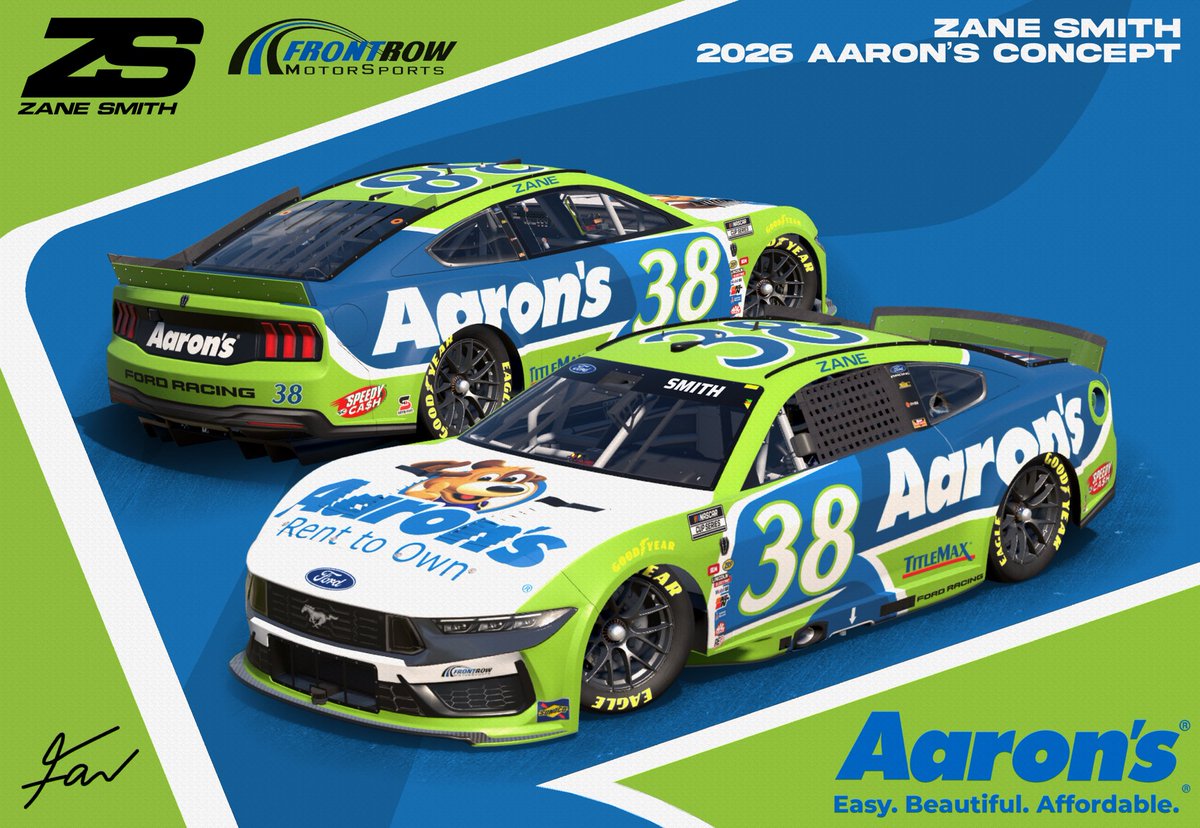 FawCreative's tweet photo. Zane Smith x Aaron’s paint scheme concept for 2026! #NASCAR https://t.co/4ym0VYVQKf