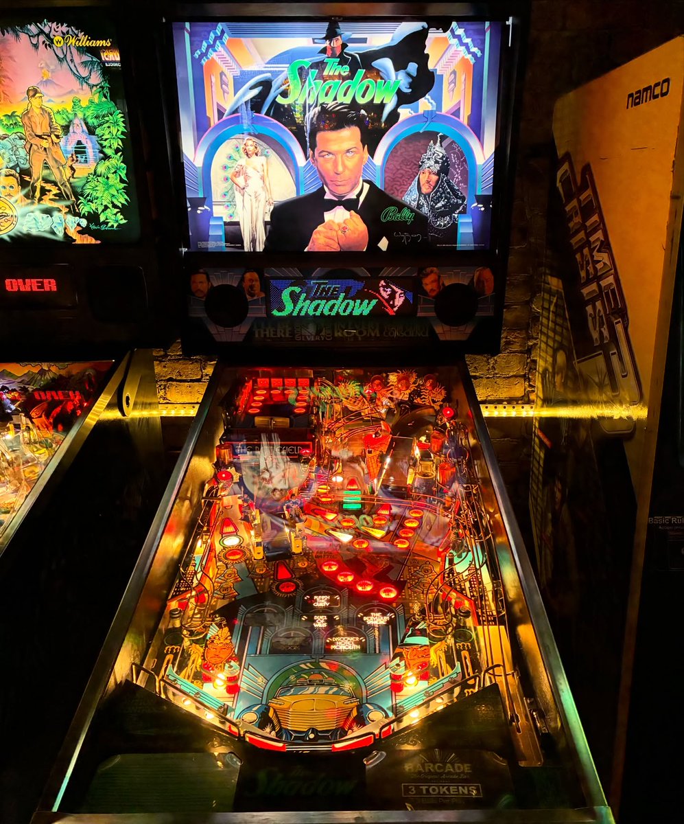 barcade's tweet photo. The Shadow pinball is now in FiDi! You can find it next to Congo in the “90’s box office poison” section of our pinball lineup. #Barcade #Barcadepinball https://t.co/8Zq1lW6iZX