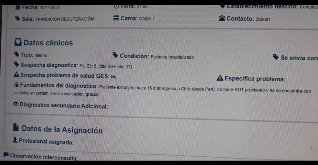 narbonachile's tweet photo. Esta mierda tiene q cambiar en el próx. gobierno: extranjera con embarazo de alto riego entra ilegal a Chile y q pasa? Está siendo un lastre para todos Chile, que desde nuestros bolsillos tenemos que pagar esta hospitalización. Esto es solo el 1% de lo q pasa en salud pública. https://t.co/uWZgTPFEkx