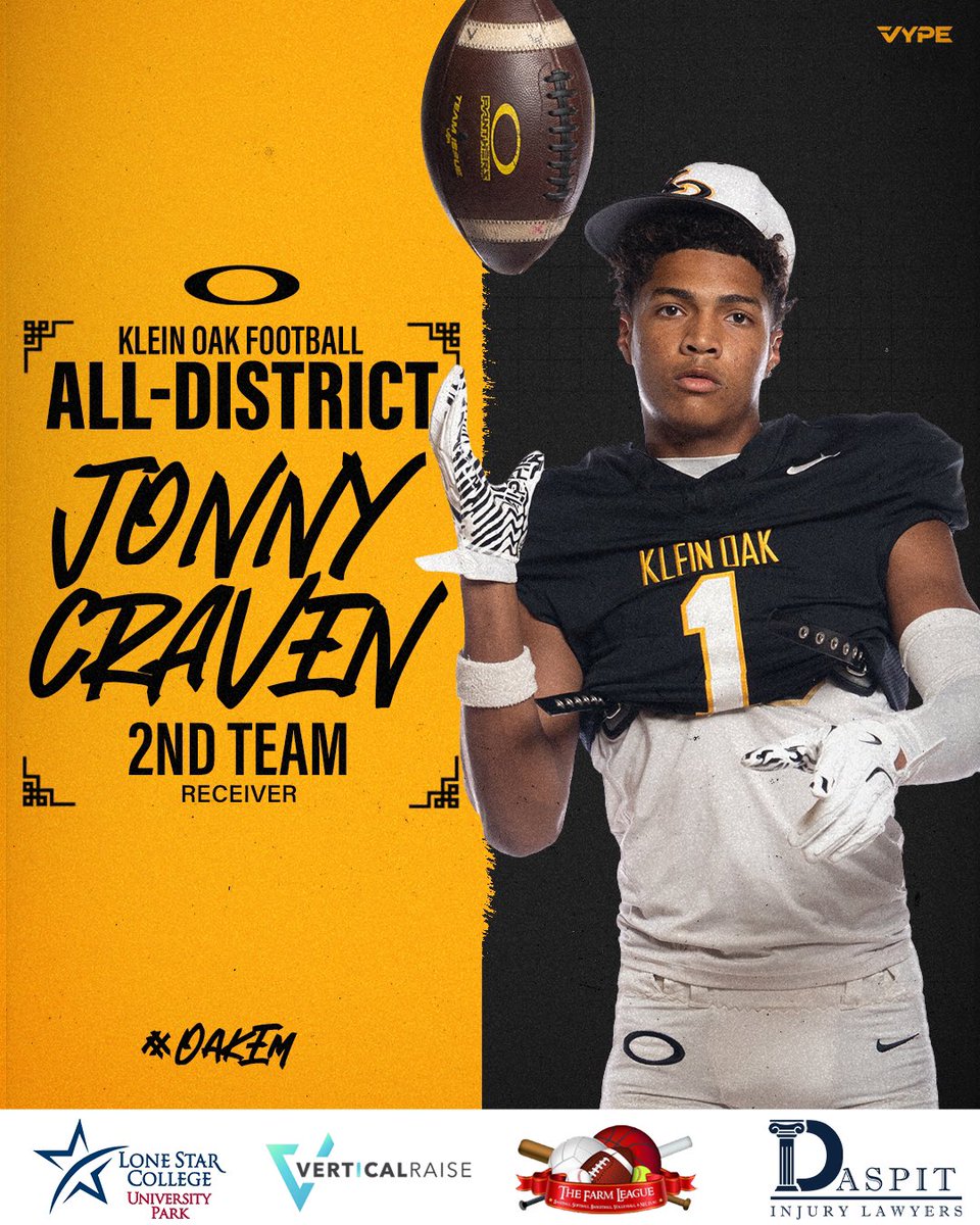 KLEINOAKFB's tweet image. H1M!

Congrats to @cravenjonny11 on receiving 2nd Team All-District honors!

#OakEm #thecOde