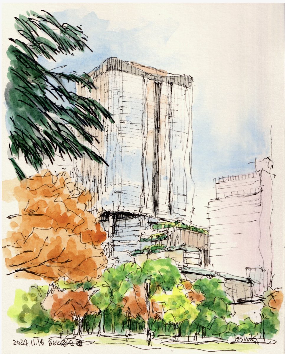 ペン水彩画東京の風景 「東京ミッドタウン日比谷」F0 (180x145) 2024年