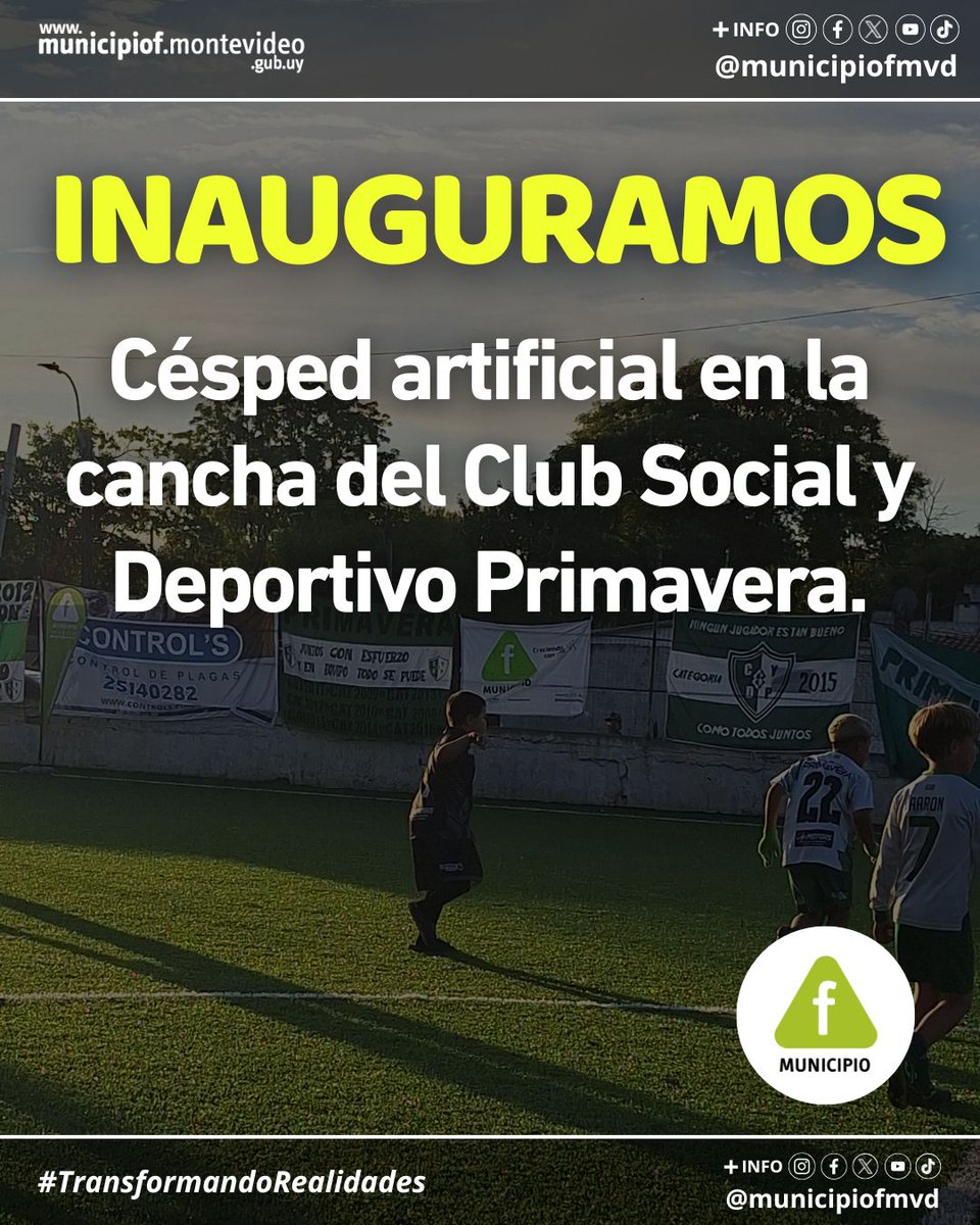 𝗜𝗡𝗔𝗨𝗚𝗨𝗥𝗔𝗠𝗢𝗦 
El martes 2 de diciembre quedó inaugurada la cancha de césped sintético del Club Social y Deportivo Primavera, con la participación de autoridades nacionales, la alcaldesa Matilde Palermo y representantes del #MunicipioF.
