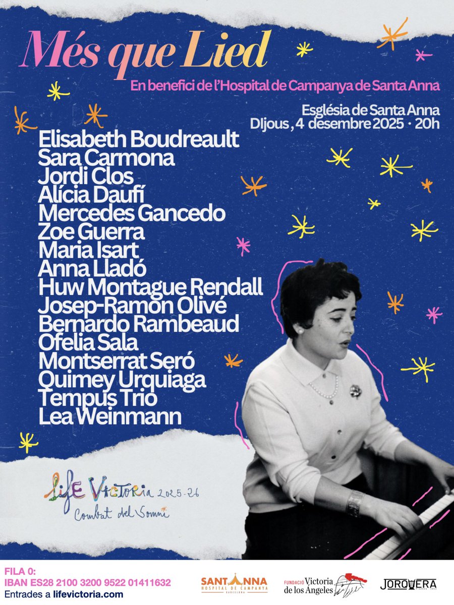 Us hi esperem demà (20h)! 🌟 
Com cada any… per Nadal, Santa Anna! 🌟💫🎄

Acompanya’s al concert ‘Més que Lied’, el concert que fem cada any en benefici del <a href="/hospitalcampany/">@hospitalcampany</a>, per ajudar a les persones sense sostre de la nostra ciutat.

<a href="/fundvda/">VictoriadelosÁngeles</a>