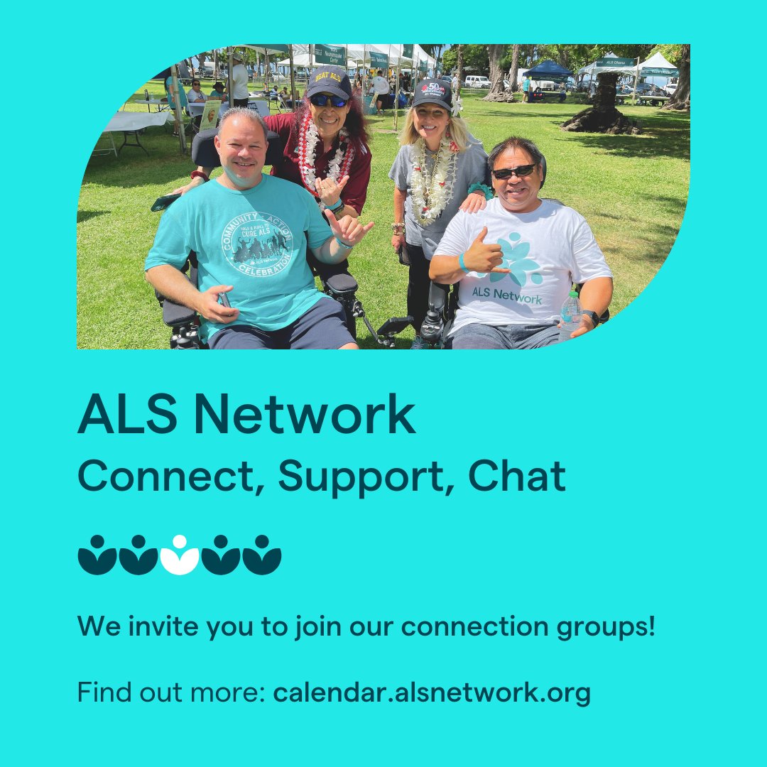We invite you to join us for one or more of our December Connect, Support, Chat Groups (ALS Network's version of support groups designed for YOU!). These meetings provide opportunities for individuals to share their personal experiences and to learn more about strategies for