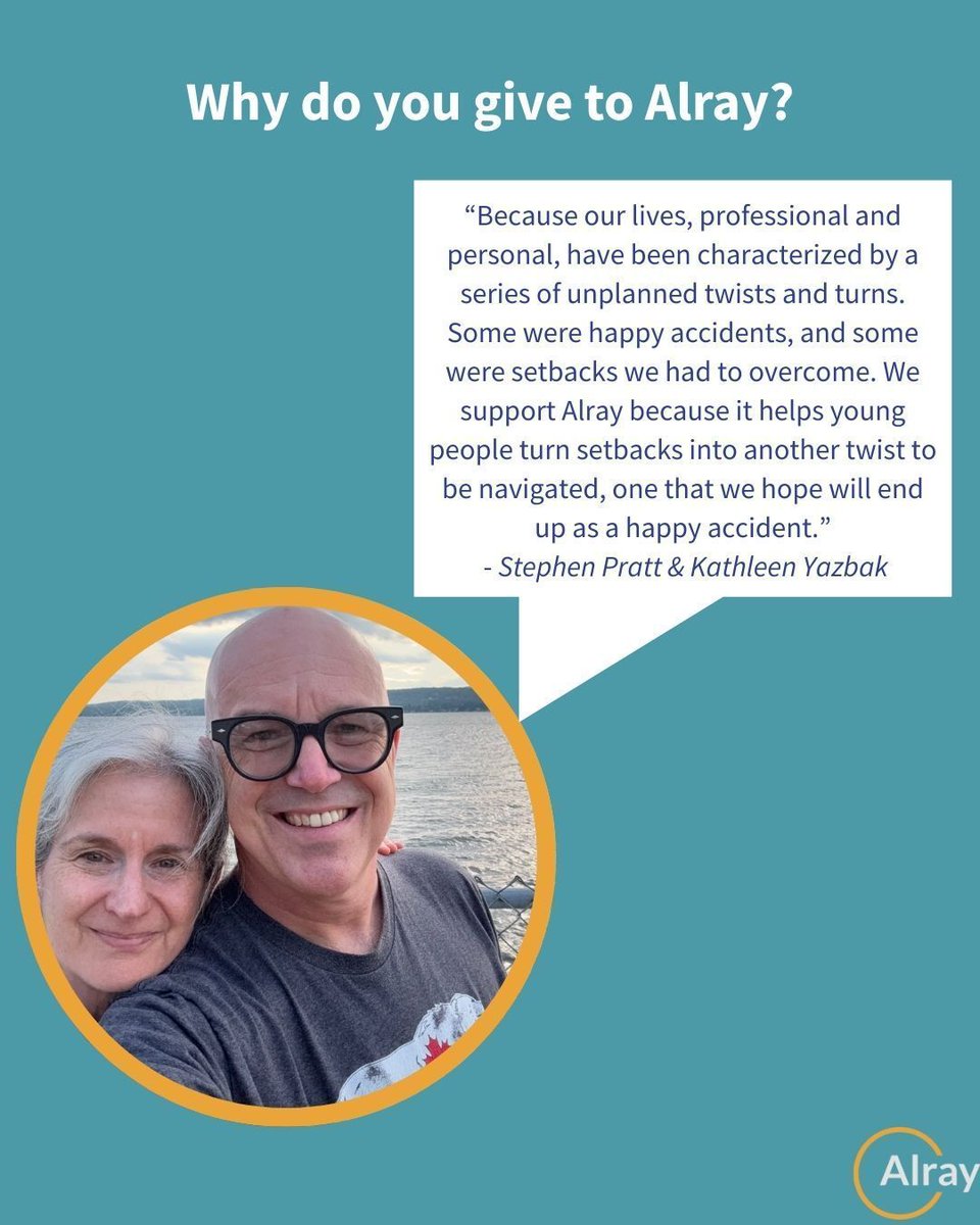 In our next Why I Give feature, donors Stephen Pratt &amp; Kathleen Yazbak share how their own experiences with unexpected life twists guide their support for Alray Scholars. 
By giving, they help students turn obstacles into opportunities and build resilience that lasts a lifetime💙