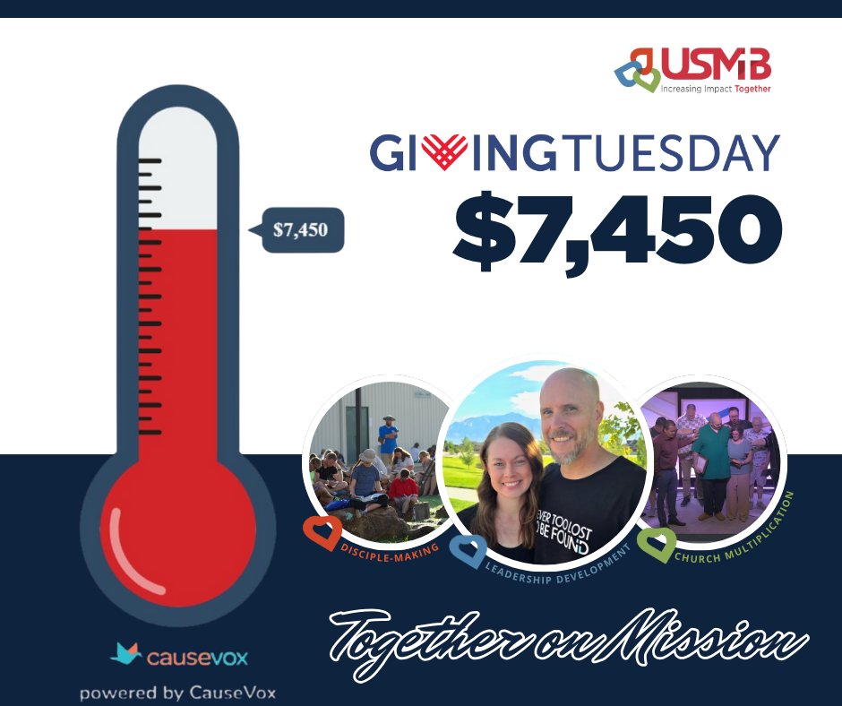 $7,450 raised by generous donors!

Grateful for everyone who helped resource disciple-making, leader development and church multiplication with USMB.

Join us in praying for fruitful ministry in 2025.

Missed Giving Tuesday? You can still give today at ow.ly/Q0Jp50XBxWJ
