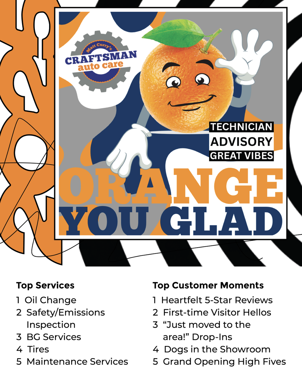 CraftsmanAC's tweet photo. Your glowing 5-star reviews on repeat, oil changes coming in at #1, and customers who kept us at the top of the charts all year long. 🎶 Thanks for making this year such a hit! 🧡 https://t.co/jkCXAYOG7P