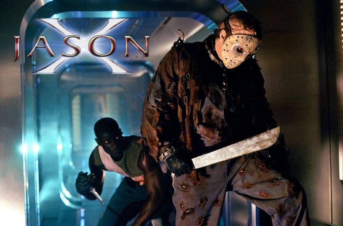 Sgt. Brodski makes a desperate move to take down #JasonVoorhees during the third act of #JasonX (2002) #HorroCommunity #FridayThe13th #sifi