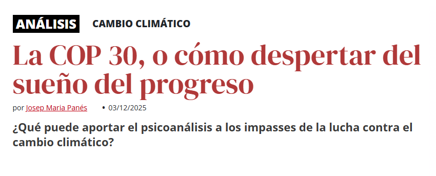 Empiezo este artículo con una cita de Freud (1939), tan actual como la referencia posterior a un libro de <a href="/minipetite/">Marta Peirano</a>:

“Vivimos en una época harto extraña. Comprobamos asombrados que el progreso ha sellado un pacto con la barbarie”

catalunyaplural.cat/es/la-cop-30-o…