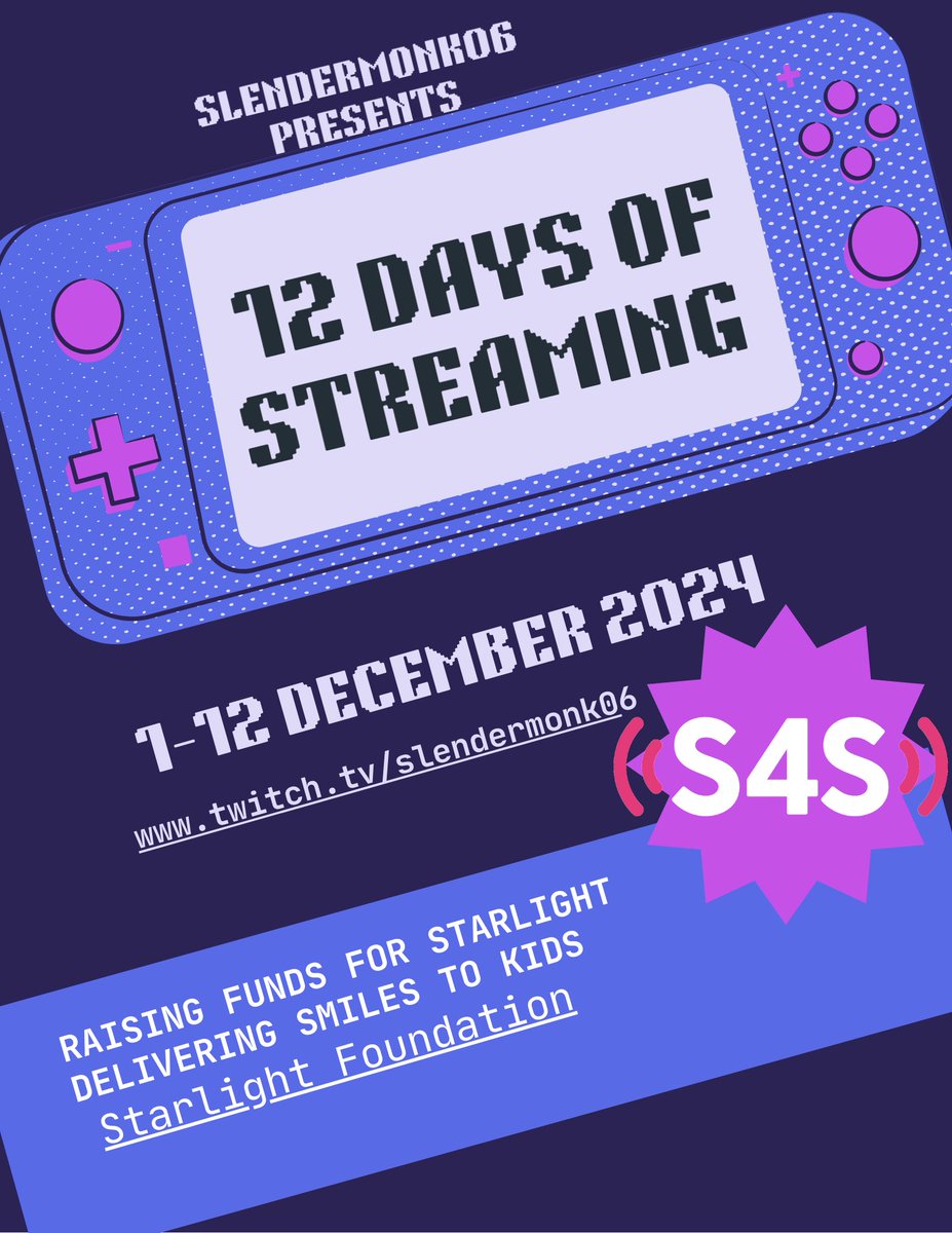 slendermonk06's tweet photo. AND WE BACK!!!!! Come hang out on stream to support https://t.co/nJLlkeEJaA  https://t.co/roItrYNXaV #12DaysofStreaming @StarlightUS https://t.co/8409XqHWnt