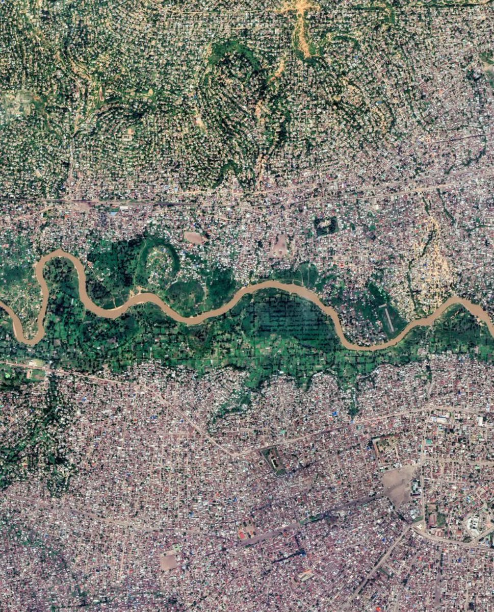 NestorSiurana's tweet image. La vista satelital de Kinshasa es una auténtica locura.

La capital de la RD Congo, una de las ciudades más grandes de África, tiene una población de 18 millones de habitantes, y no para de crecer.

La megaciudad se fusiona con la selva generando estas espectaculares imágenes.…