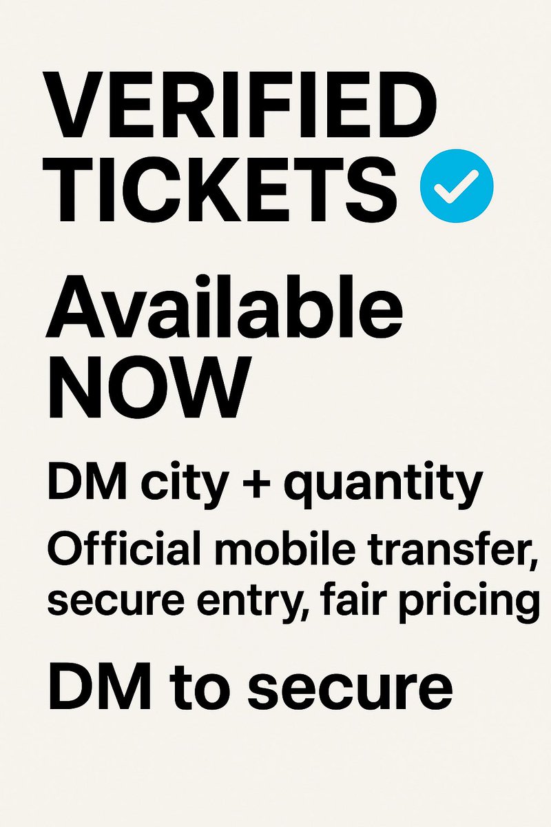 Ticketmarket_1's tweet image. Verified tickets available.
DM city + quantity.
Official mobile transfer, secure entry, fair pricing.
DM to secure.

Send us a message about the ticket that you are looking for 

#eventticket #ticketresale