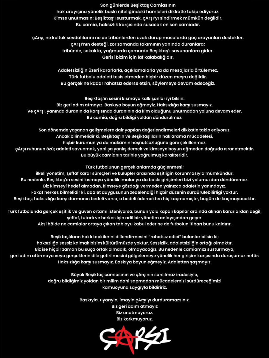 Kamuoyuna Açıklamamızdır #cArsi #forzabesiktas