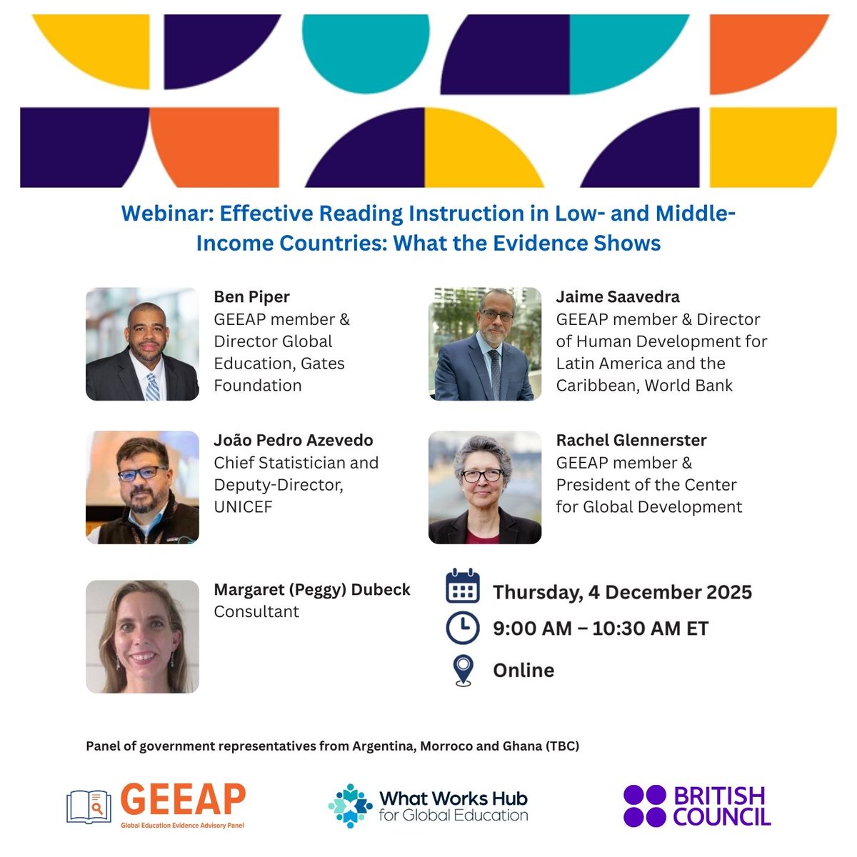 Join us for the global webinar launching the new GEEAP-endorsed report on effective reading instruction in LMICs. Don’t miss insights from global experts. Join here on the day: bit.ly/3Khlhp8 

#GEEAP