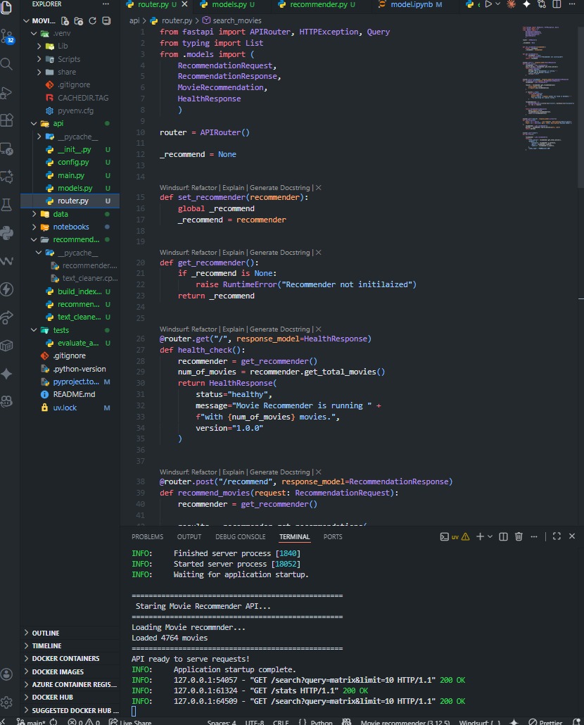 mackjohn341's tweet image. Day 31 - FINAL DAY OF API BUILD CHALLENGE! 🍾 The Movie Recommender API is complete. All endpoints are fully functional and tested, running on #FastAPI. Time to celebrate this milestone! 🎉