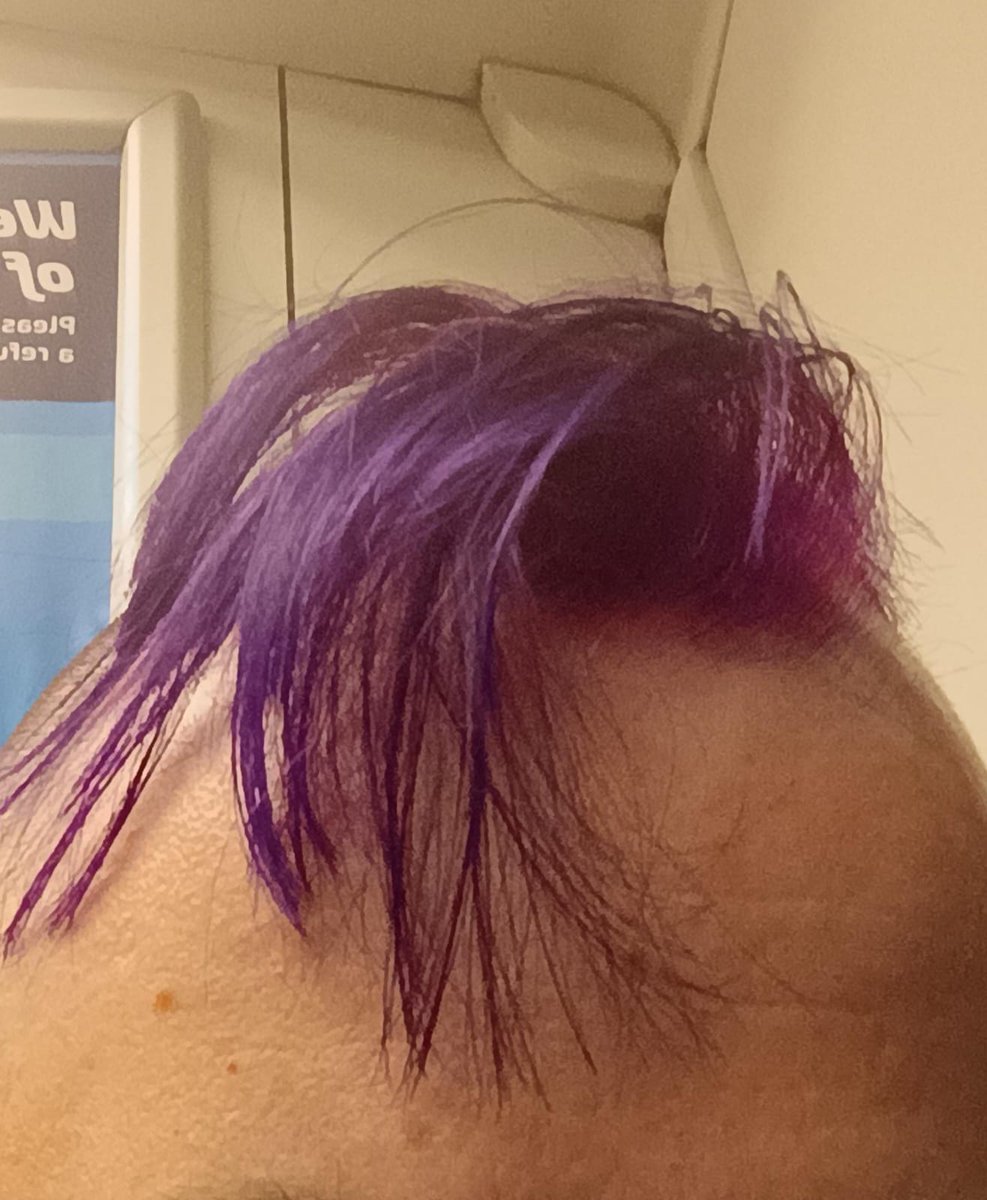 Had my hair dyed fully for the first time in my life. Boyfriend went from blue hair to purple. Slay 🍭✨️