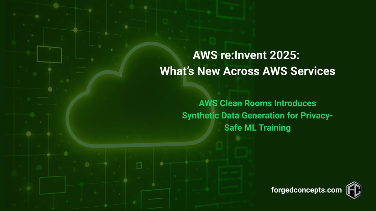 forged_concepts's tweet image. New from AWS re:Invent:
Clean Rooms now supports synthetic data generation + multi-cloud collaboration.

Privacy-safe ML just got a major upgrade.

Full breakdown ↓
forgedconcepts.com/aws-clean-room… 

#AWS #CleanRooms #SyntheticData #reInvent2025 #ML #DataPrivacy #CloudSecurity…