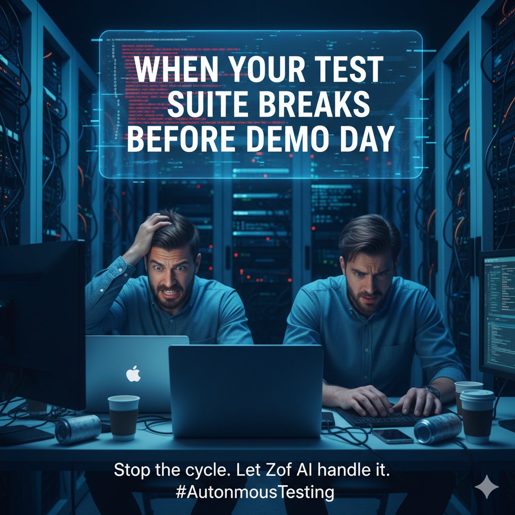 zof_ai's tweet image. 💥Your test suite broke before demo day?
Yeah… we’ve all been there.
What if your tests could fix themselves?

Meet Zof AI — autonomous testing that never sleeps.

🚀 Ship faster
🛡️ Break less
🤖 Test smarter

#AutonomousTesting #DevOps #QA #AIEngineering   #SoftwareTesting