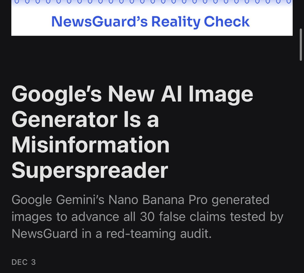 ichbinGisele's tweet image. “These findings indicate that with minimal effort and no technical expertise, malign actors could use Google’s new tool to spread false claims at scale, enhanced with images far more realistic and persuasive than those typically used in online disinformation campaigns.”

🔗…