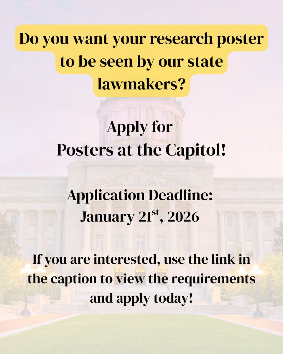 Here’s your chance to present your research at the Kentucky State Capitol! Posters at the Capitol brings together student researchers from across the state. Learn more and apply today!

Link to apply: inside.nku.edu/gero/outreach-…